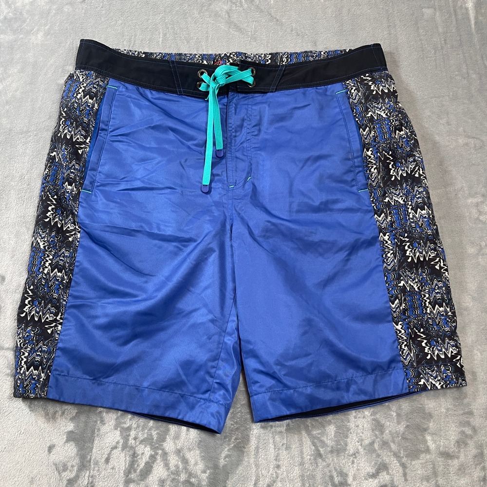 Robert Graham Mens Swim Trunks Size 38 Blue Zig Zag Side Panel Board Shorts